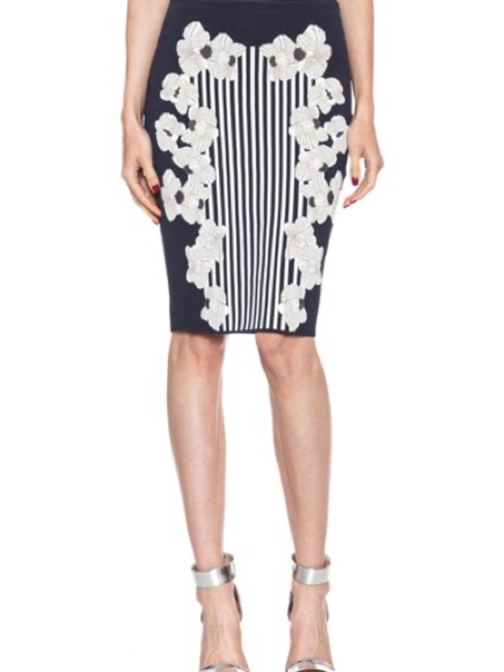 Diane von Furstenberg Navy/White Floral Kacee Twill Pencil Skirt (M)